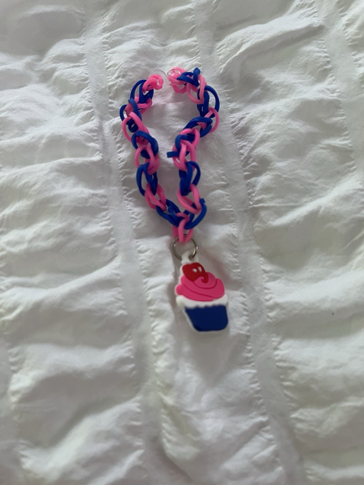 Unisex Kids Pink Blue Rubber Braided Charm Bracelet, Cupcake Dangle Hook