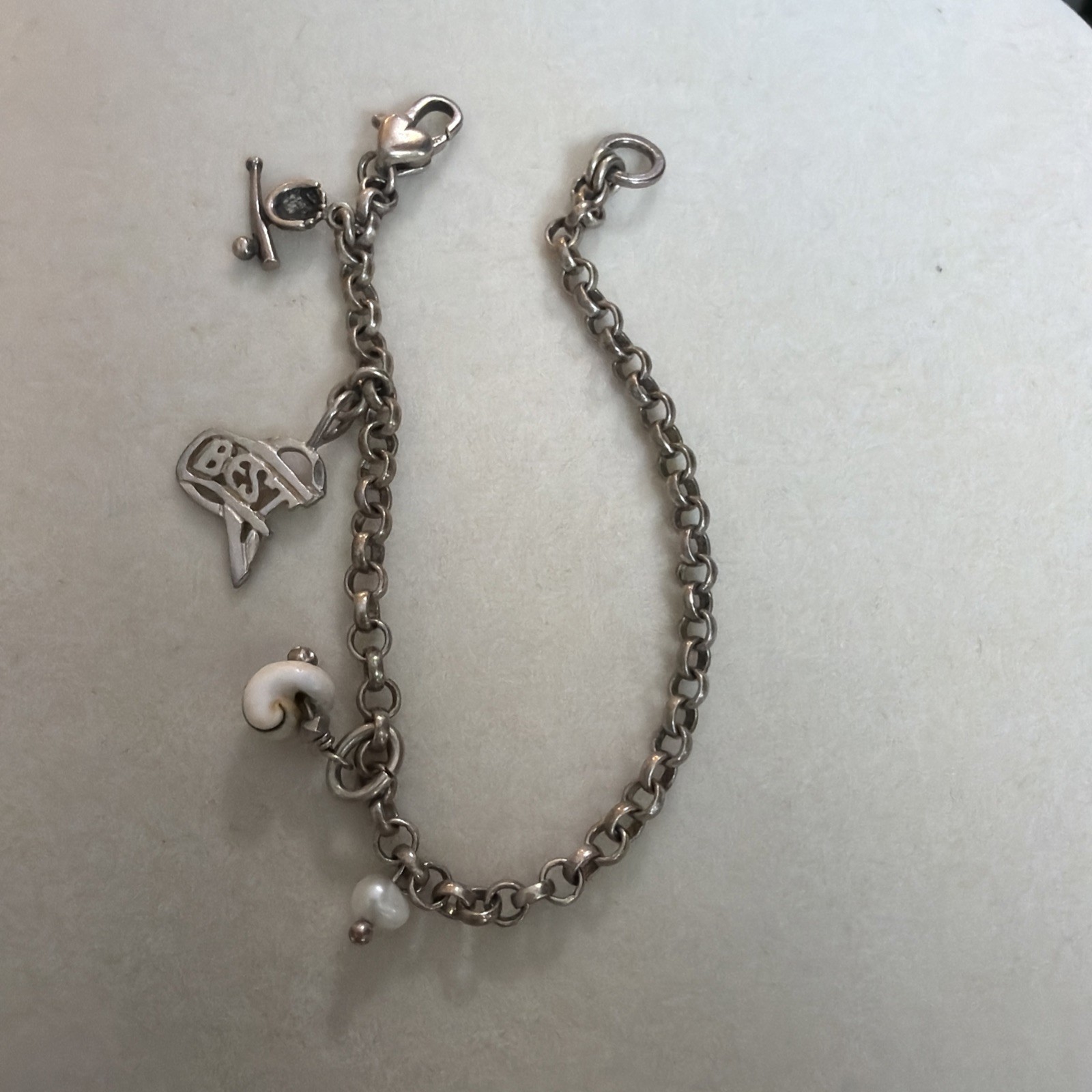 925 Sterling Silver Bracelet Multi charm Rolo Marine Style Sea Shell 8 in 9g