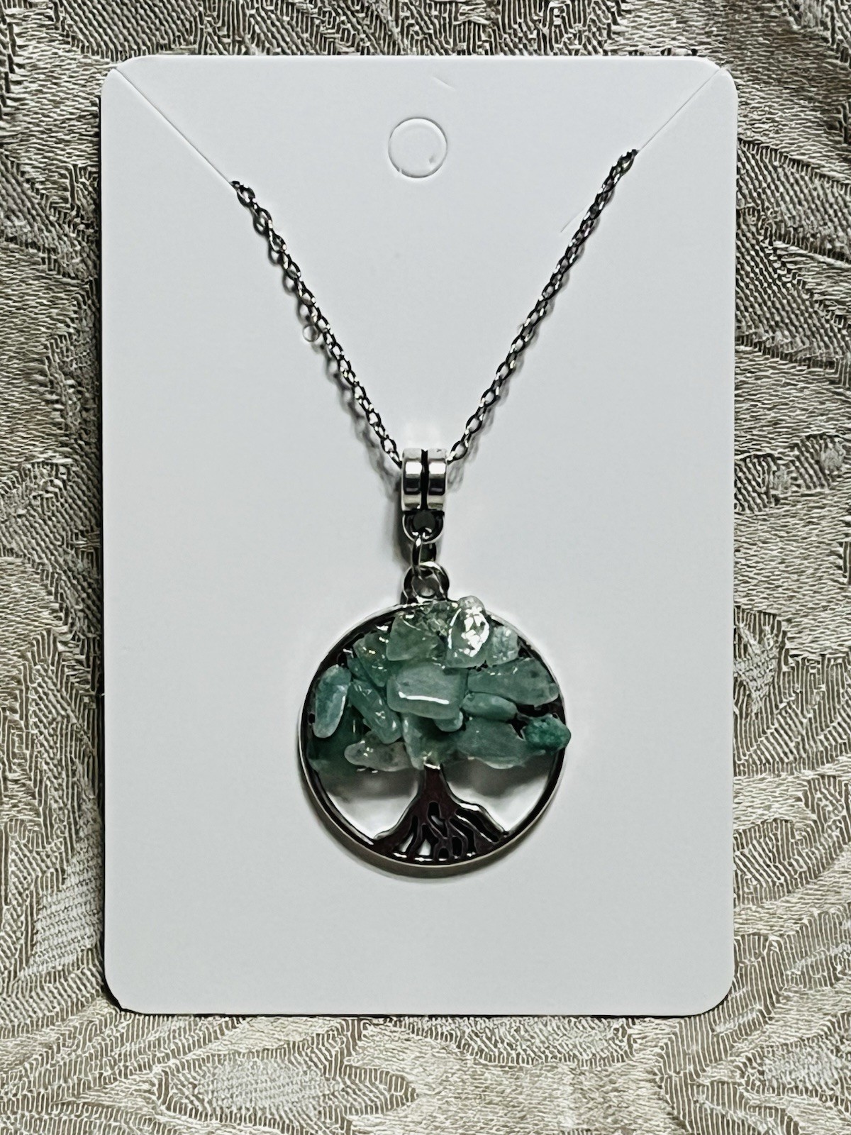 Tree Of Life Stone Gem Enamel Charm Pendant Fashion Boho Silver Necklace 18”