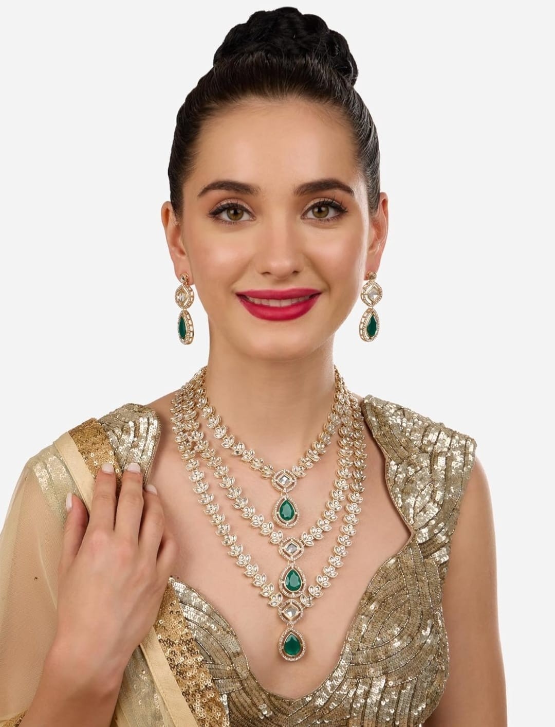 Indian bollywood gold plated created pearl and beads necklace set for women/girl