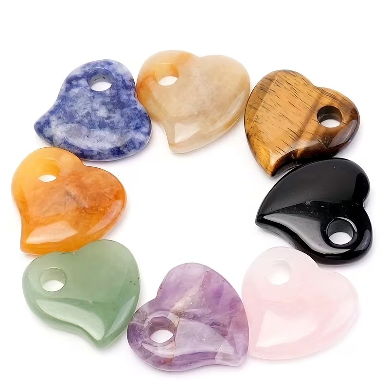1 x Heart Pendant 30mm Natural Stone Semi Precious Stone with Large Opening