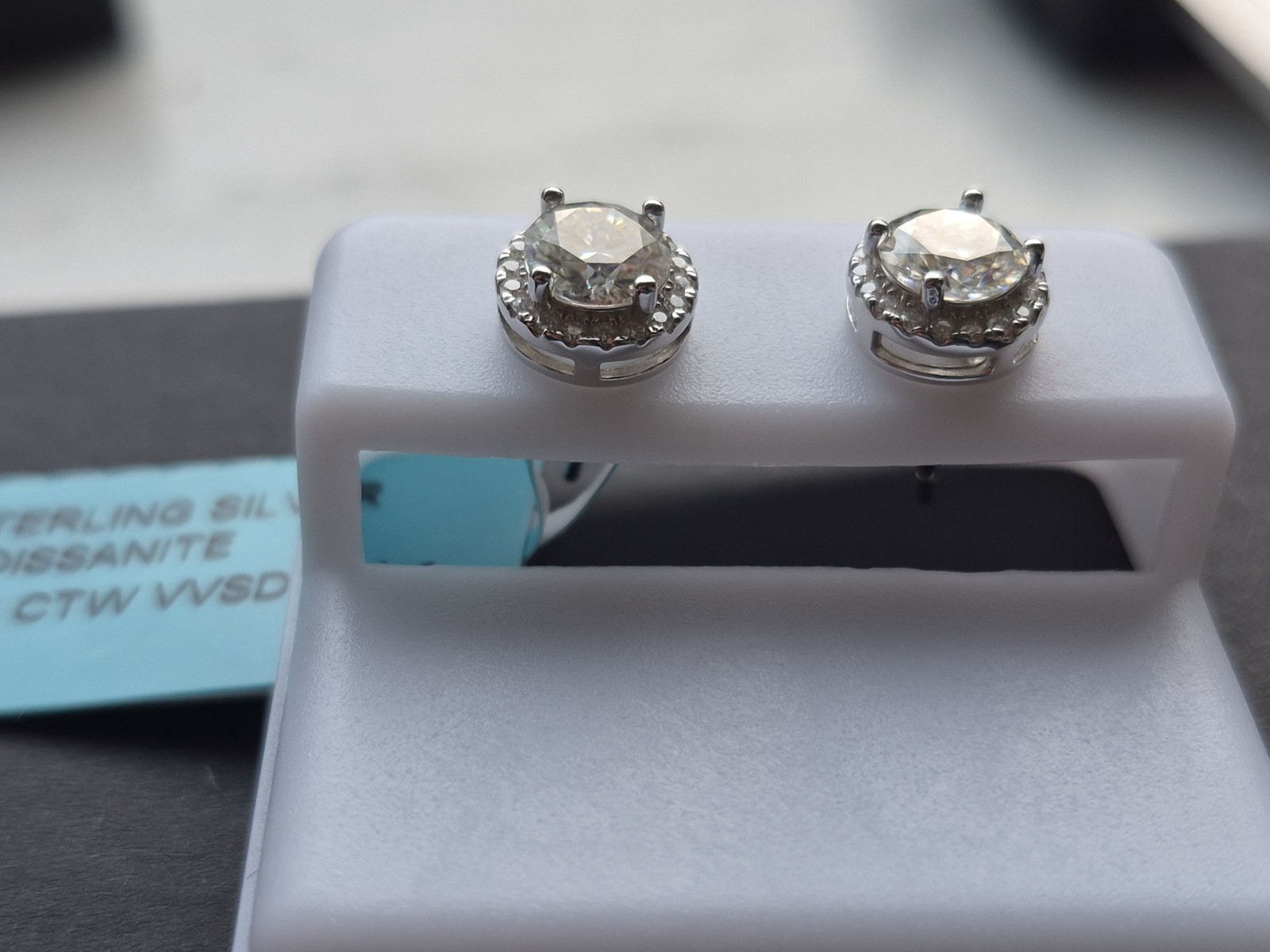 Moissanite Halo Studs 7mm Sterling Silver 925 1.83ct