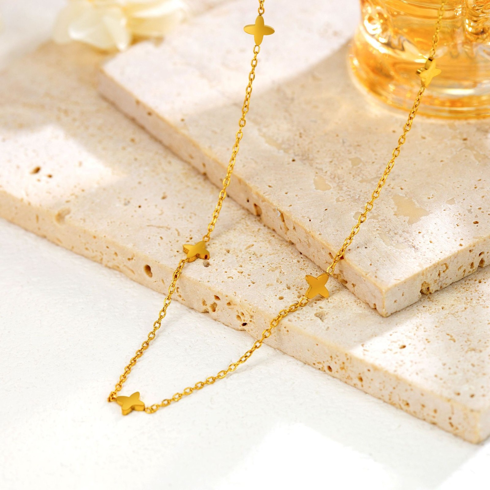 Women 14K Gold Stainless Steel Star Chain Necklace Choker Gift AG