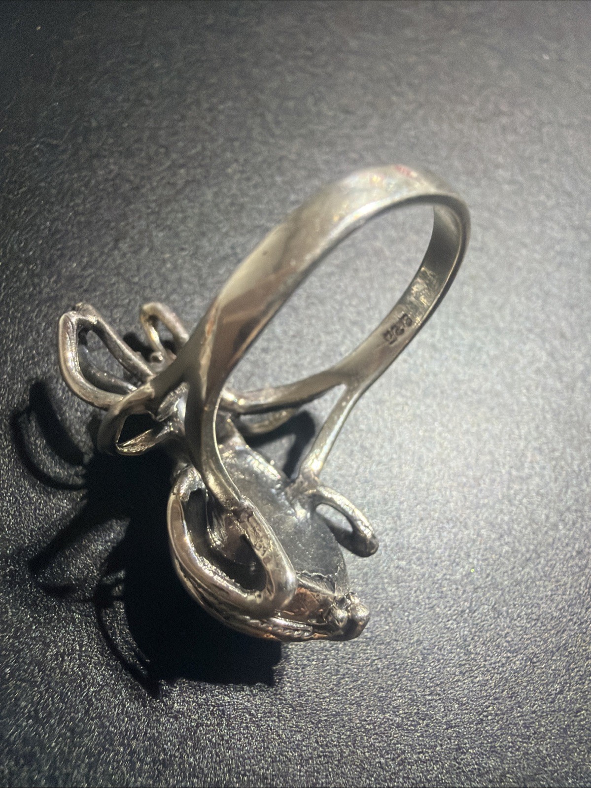 Sterling Silver onyx Spider Pill Box Poison Goth Ring Size 10