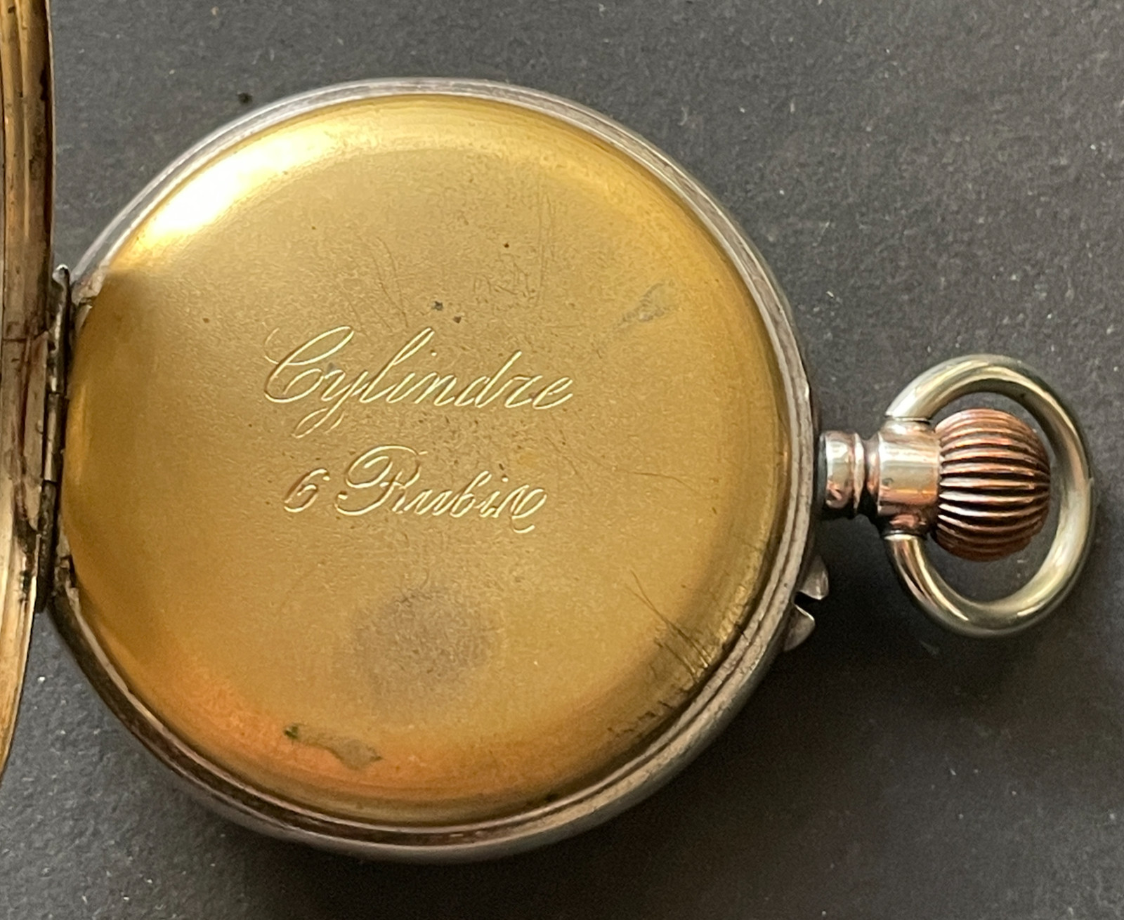 Antique Cylindre Pocket Watch Parts/Repair 45.4mm Two-Tone Case Silver 6j Swiss