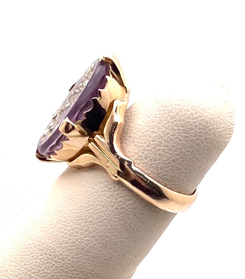 Antique 14k Gold Amethyst and Rose Cut Diamond Ring 10.3 Grams Size 8