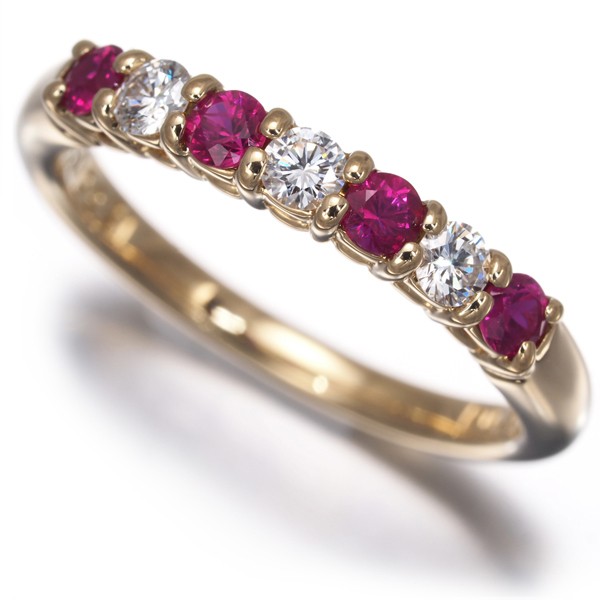 Auth POLA Ring Ruby 0.36ct Diamond 0.21ct US6.5-6.75 18K 750 Yellow Gold