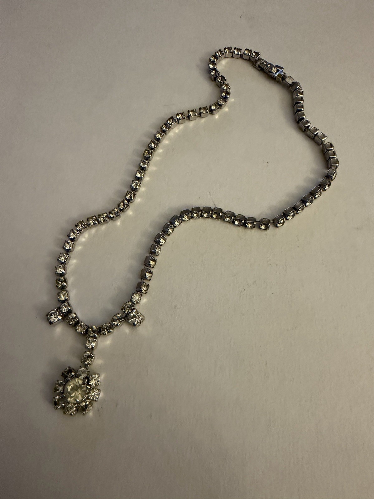 Vintage Rhinestone Choker Necklace With A Central Floral Cluster Pendant Jewelry
