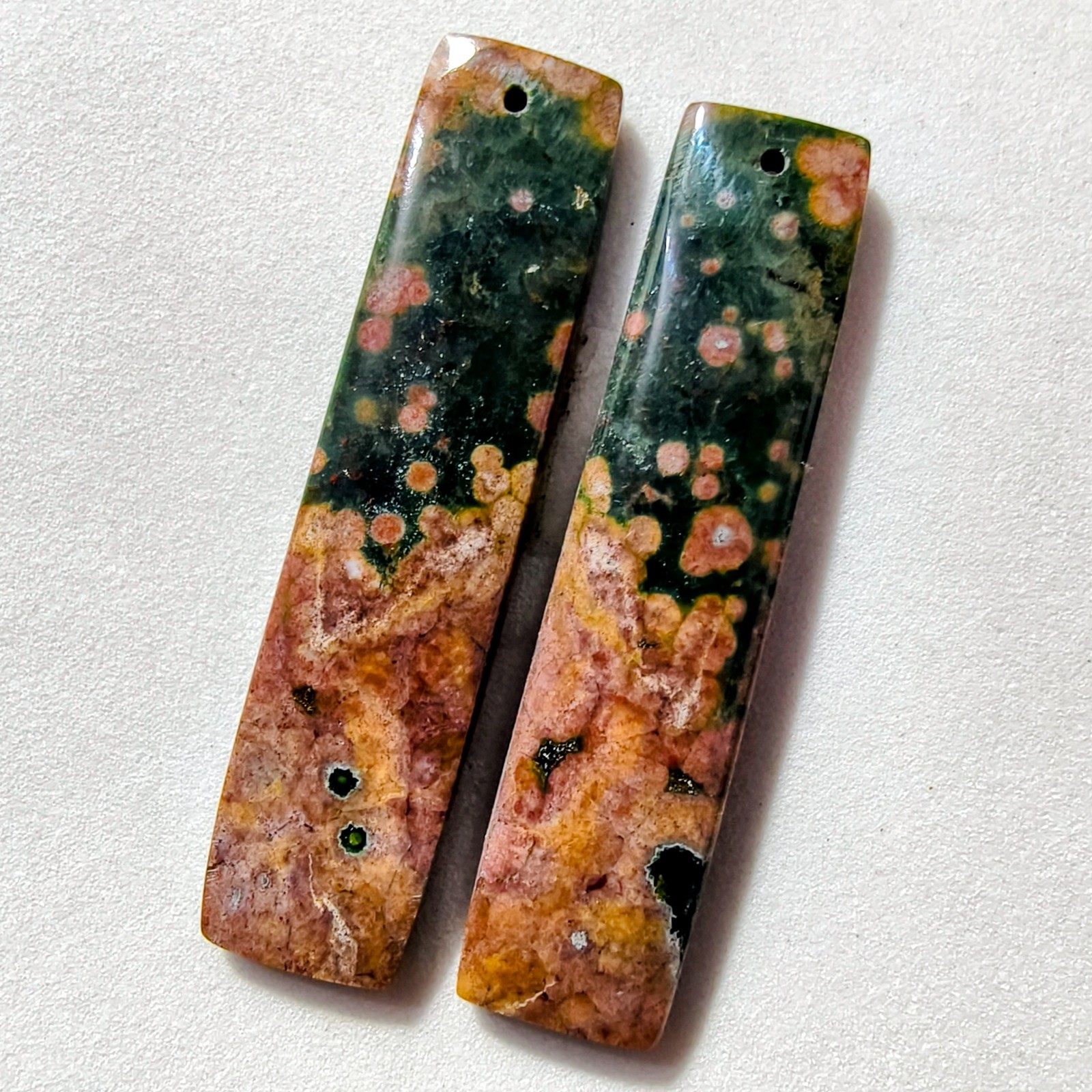 47 Cts Natural Ocean Jasper Drilled Match Pair Cabochon Gemstone 49 X 11.6 MM