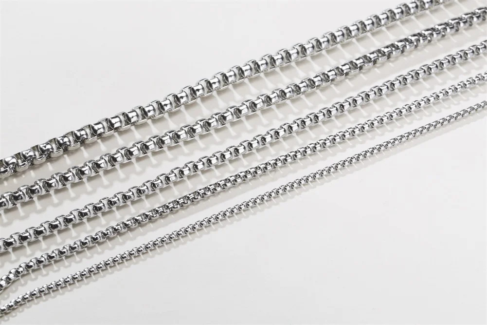 Round Box Chain for Men Boys,Gold Silver Black Plated Stainless Steel Chain Coll
