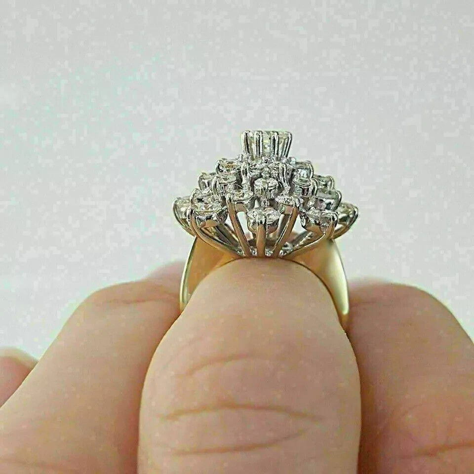 3Ct Round Cut Lab Created Diamond Cluster Engagement Ring 14K Yellow Gold Finish