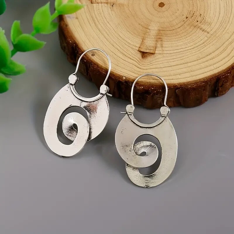 Irregular Spiral Dangle Earrings Retro Men Women Style Alloy Silver Plated Gift