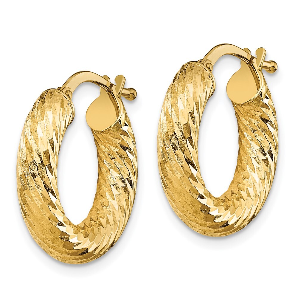 19mm 14K Yellow Gold 4x10mm Diamond-cut Round Hoop Earrings