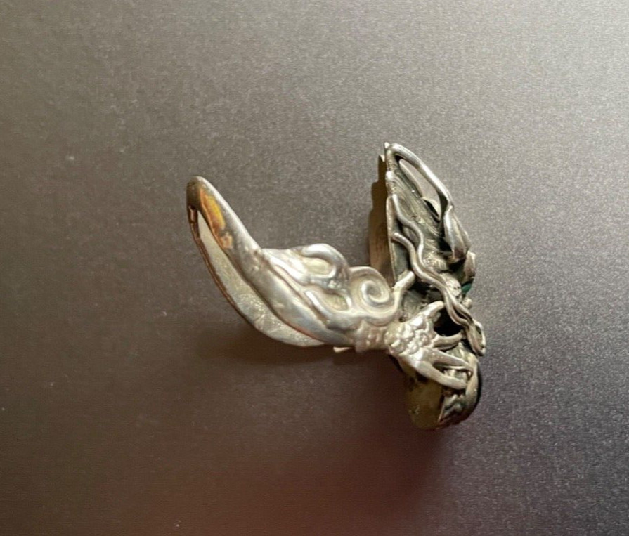 handmade 800 silver ring, bali, dragon, carnelian and turquoise, size 7, 6.00 g