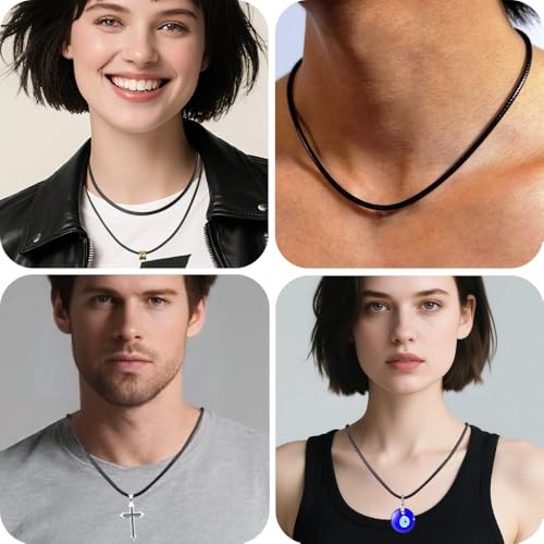 4pcs Black Necklace Cords, Woven Wax Rope Chain 16in/18in/20in/22in 4PCS Black