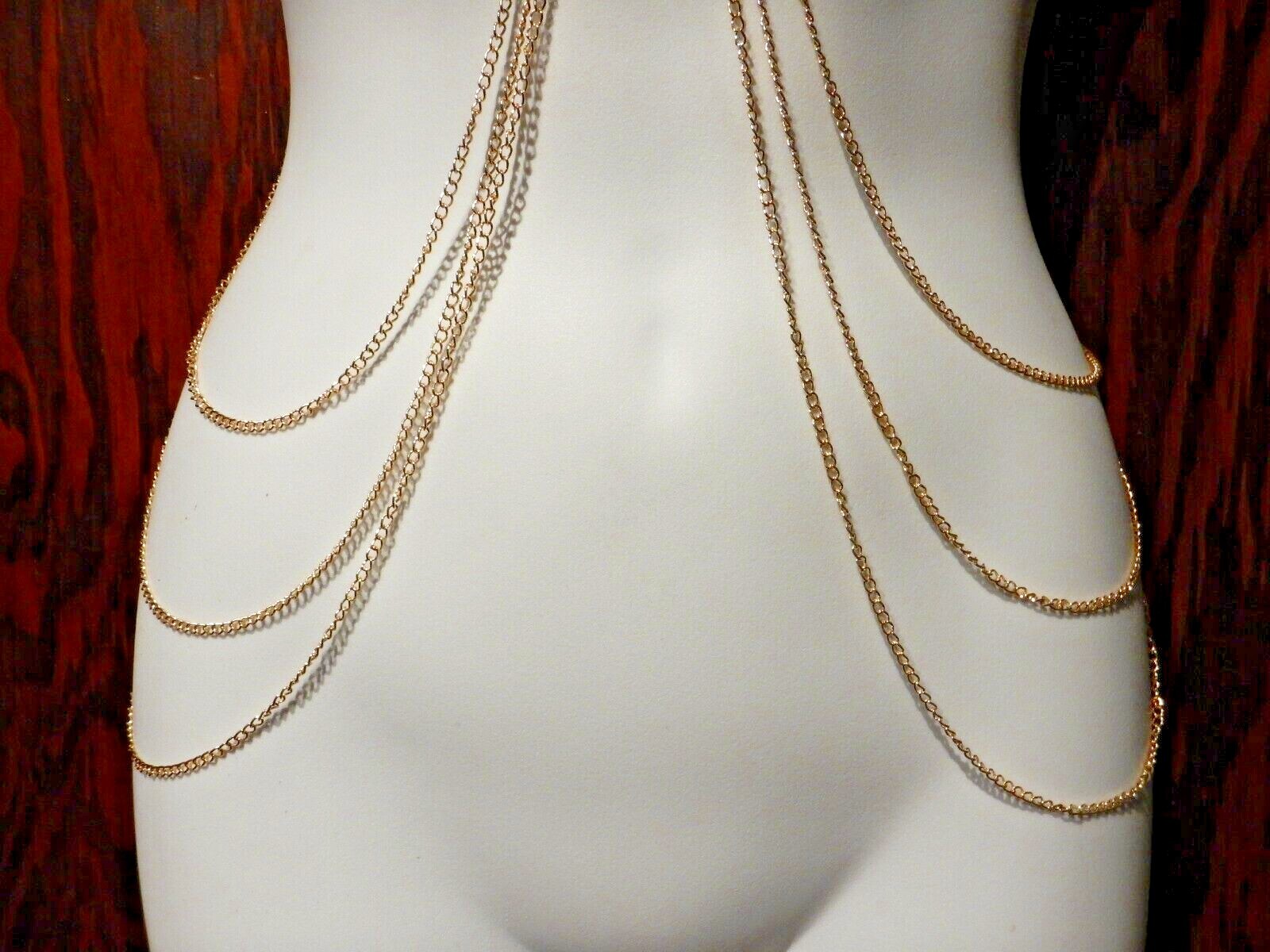 LAYERED CHAIN NECKLACE body jewelry harness draped gold tone choker Y4