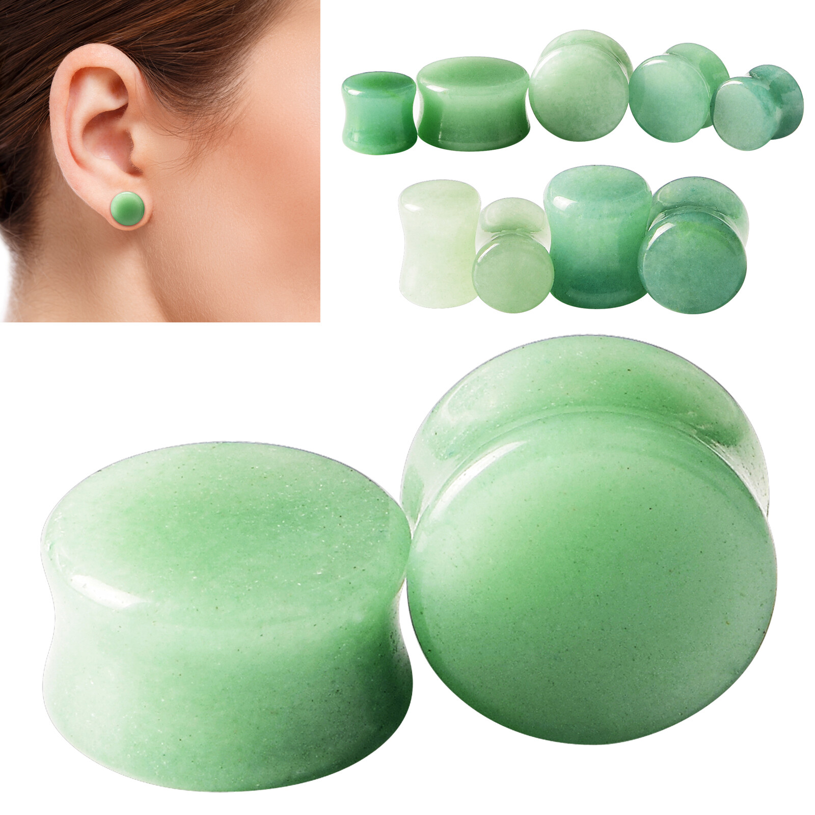 1 Pair Organic Stone Ear Plugs Double Flared Flesh Tunnels Gauges 8g-5/8 inch
