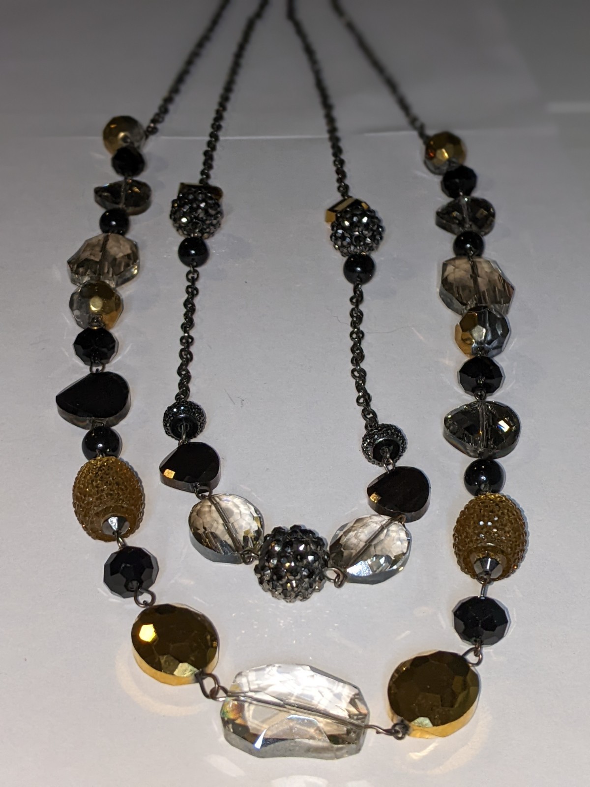 Women Necklace 2 Strand Black Gray Yellow Beads Stone Costume Jewelry Statement