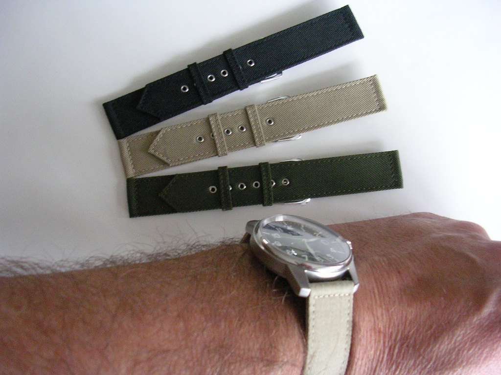 16 Olive Tan Black Canvas WWII 2pc Military watch band Army nato IW SUISSE 18 20