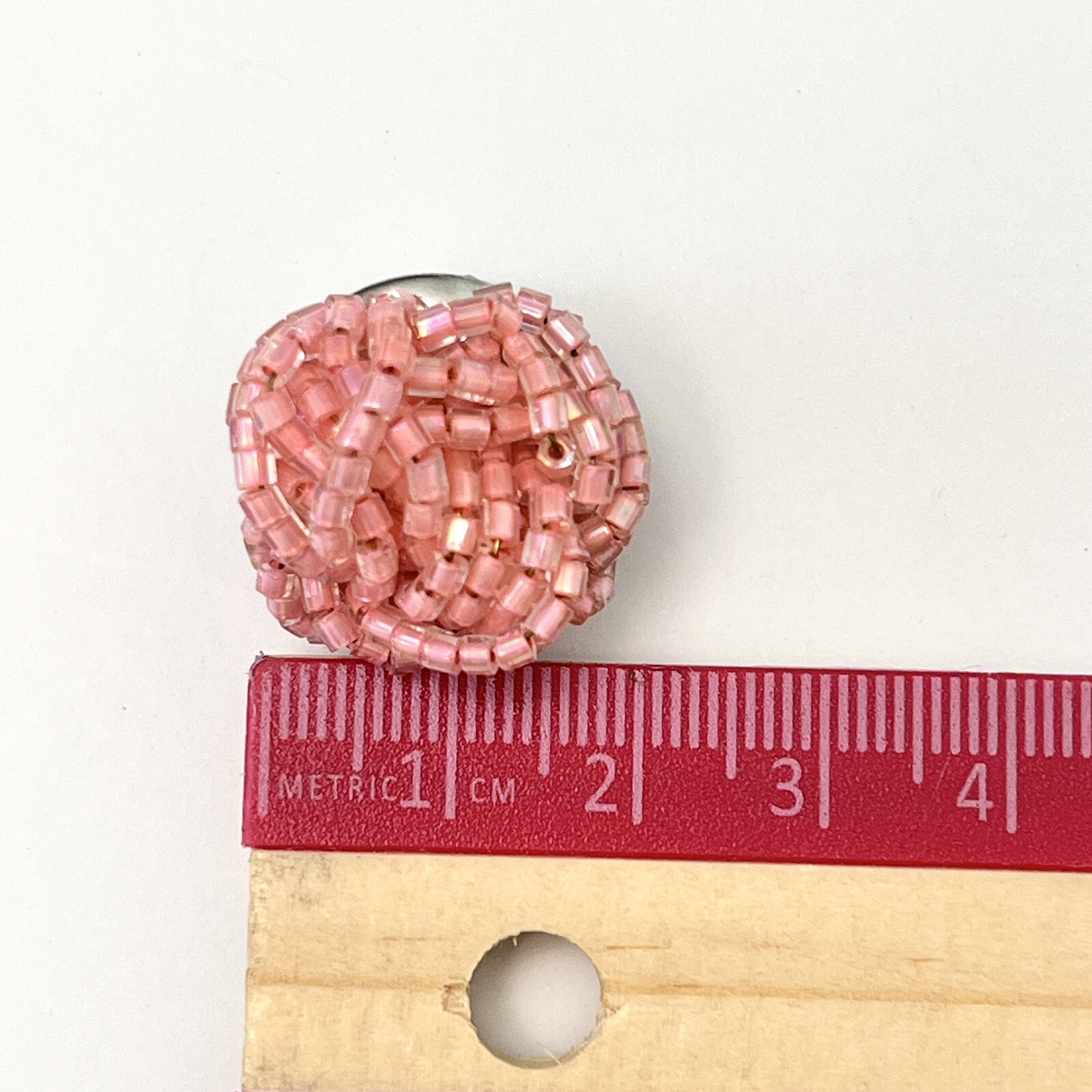 Vintage Pink Beaded Chunky Cluster Clip On Statement Earrings 1.8 cm