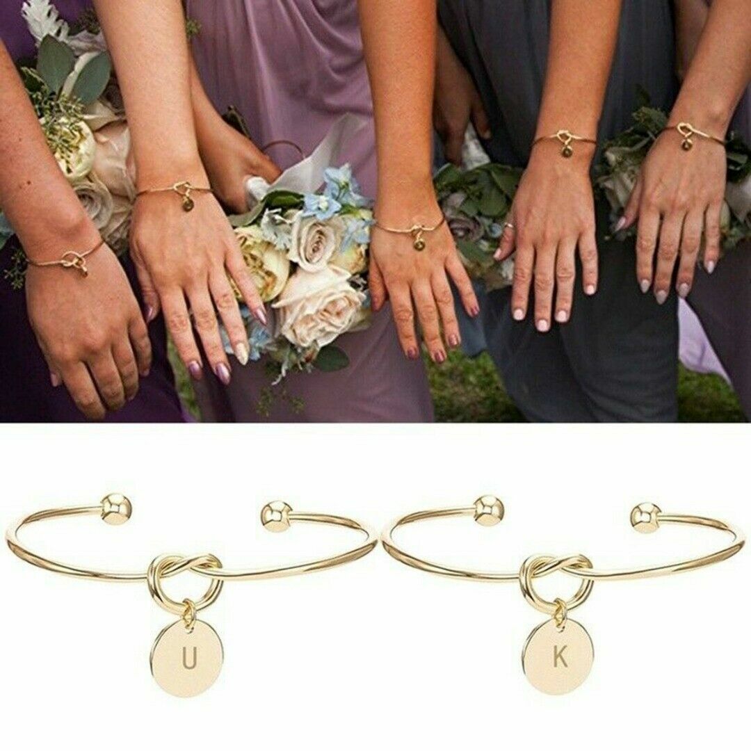 Personalized Bracelet Initial Knot Monogram Bridesmaid Bangle 26 Letter UK Stock