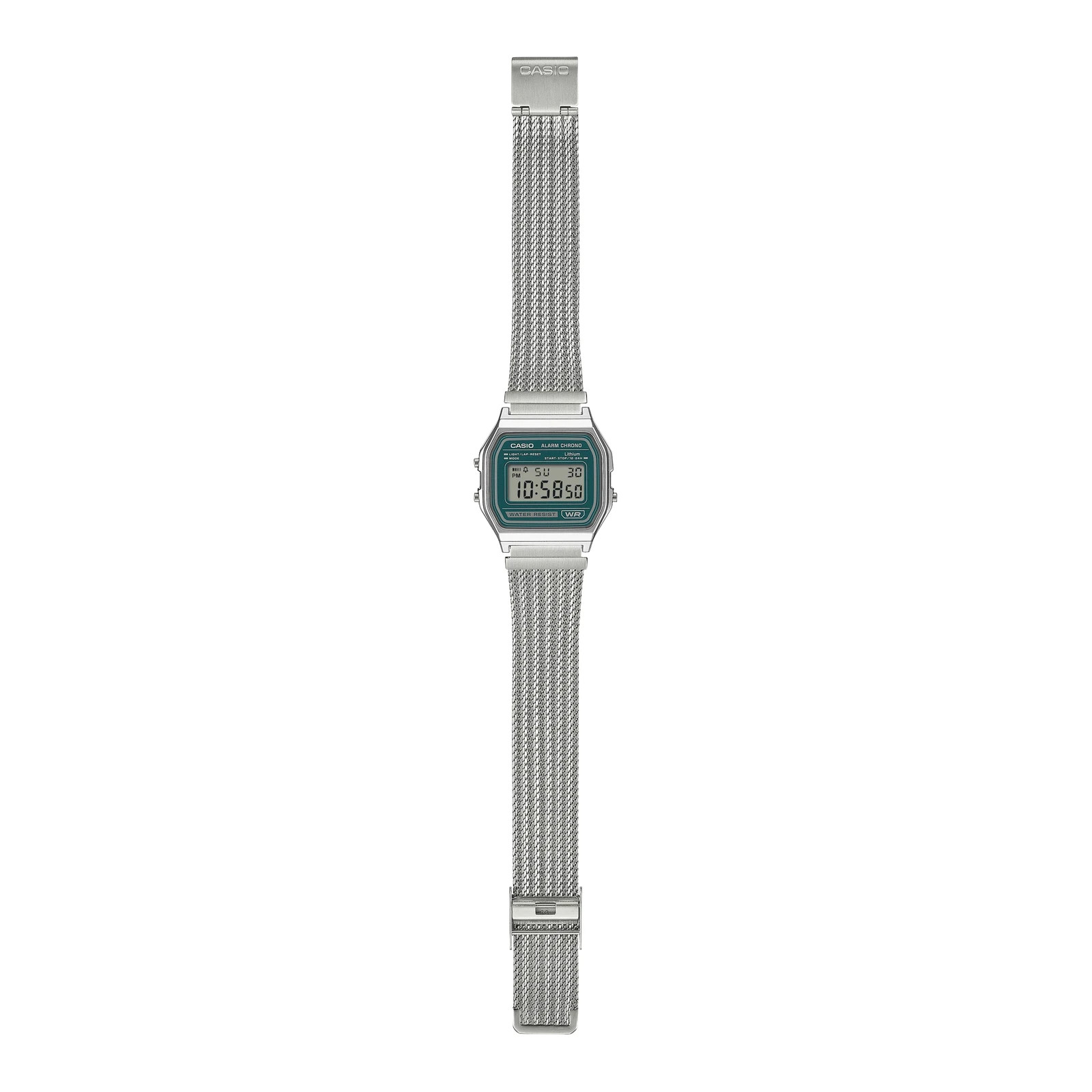Casio Vintage Series A158WEM‑3D Stainless Steel 33mm Green Dial Mesh Men’s Watch