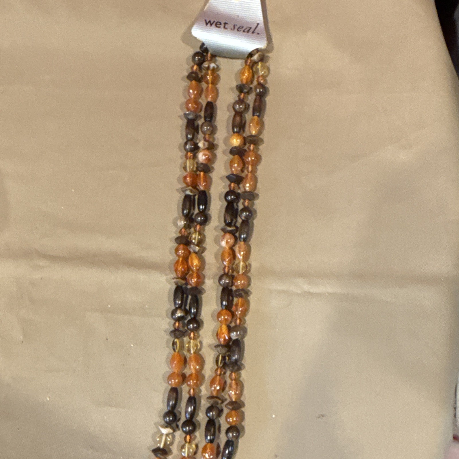 Wet Seal Layered Multi-Strand Plastic Beaded Necklace Brown Orange