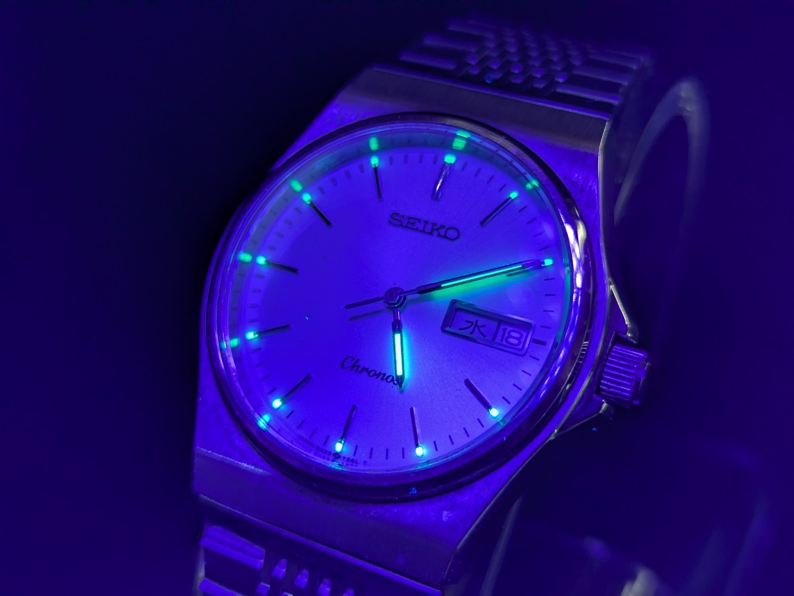 Vintage Seiko Chronos 5H23-7D20 Quartz Day Date Kanji Stainless Mens Watch 6.5″