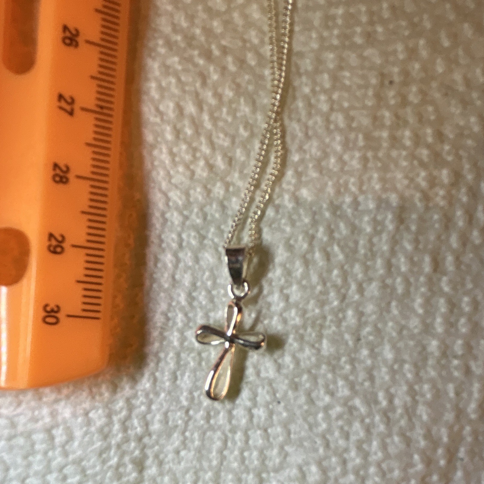 Silver Tone Cross Charm Pendant Necklace 18 in Box Chain Spring Ring Closure