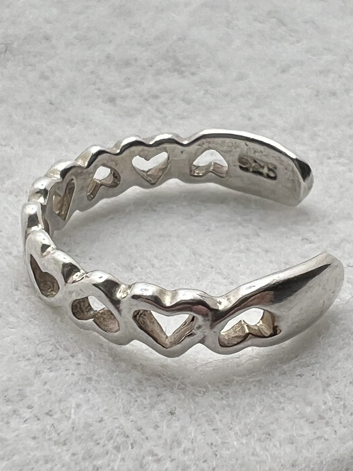 Sterling 925 Silver Adjustable Ring Size 1 – 4 Hearts Band 1.1 Gram 3mm