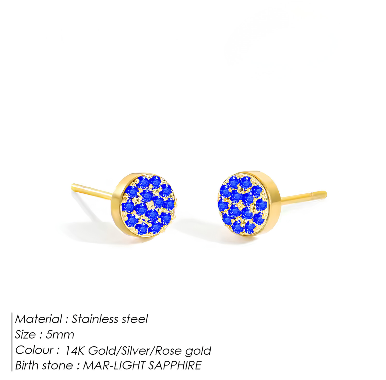 Birthstone Stud Earrings Stainless Steel Push Back CZ Women Girls Gift 12 Month