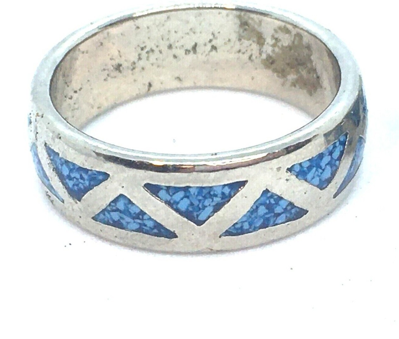 Mexico Native American Style Coral Turquoise Inlay Band Ring Size 6 7 8 8.5