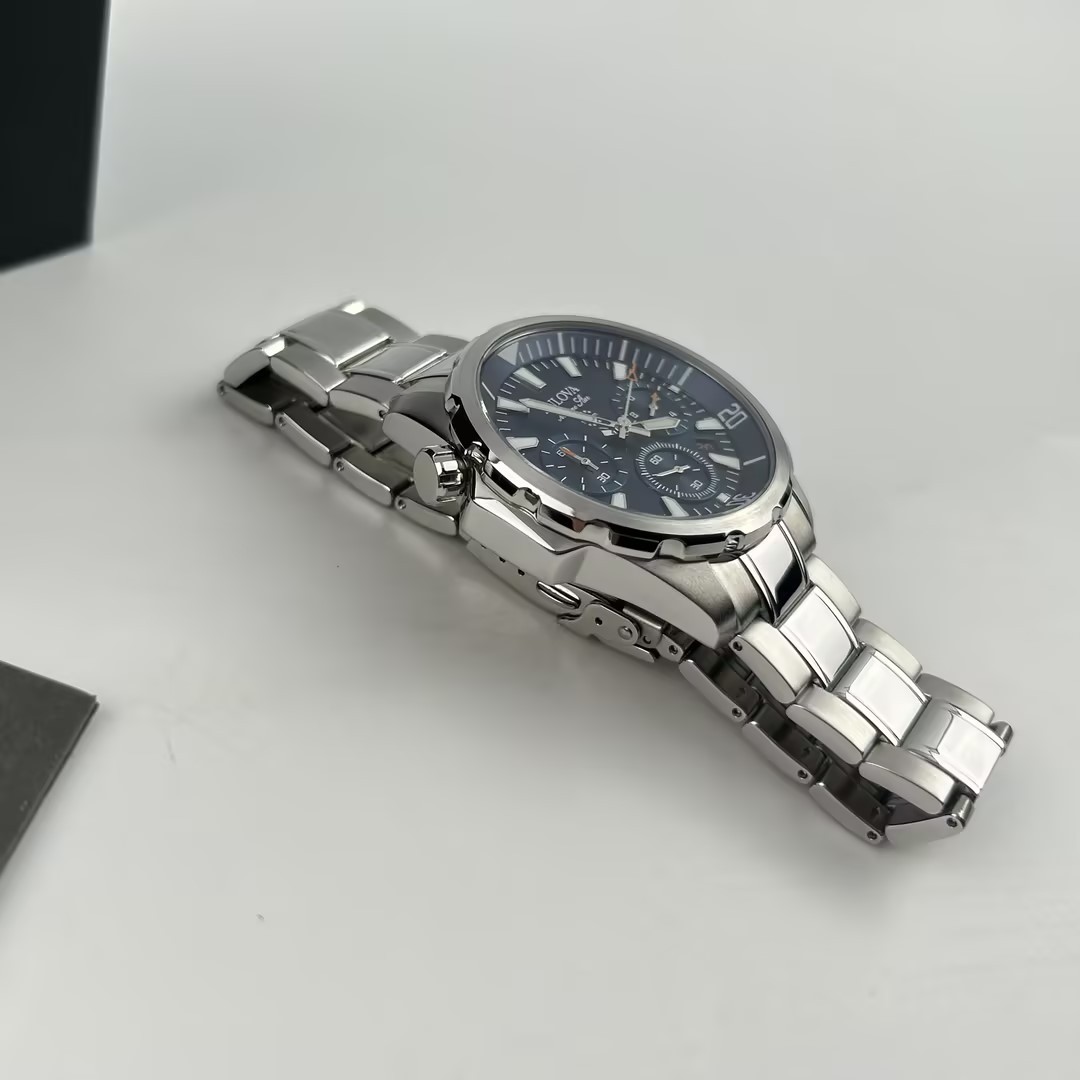 Bulova Men’s Marine Star 96B256 Blue Dial Chronograph Quartz Watch New 43mm