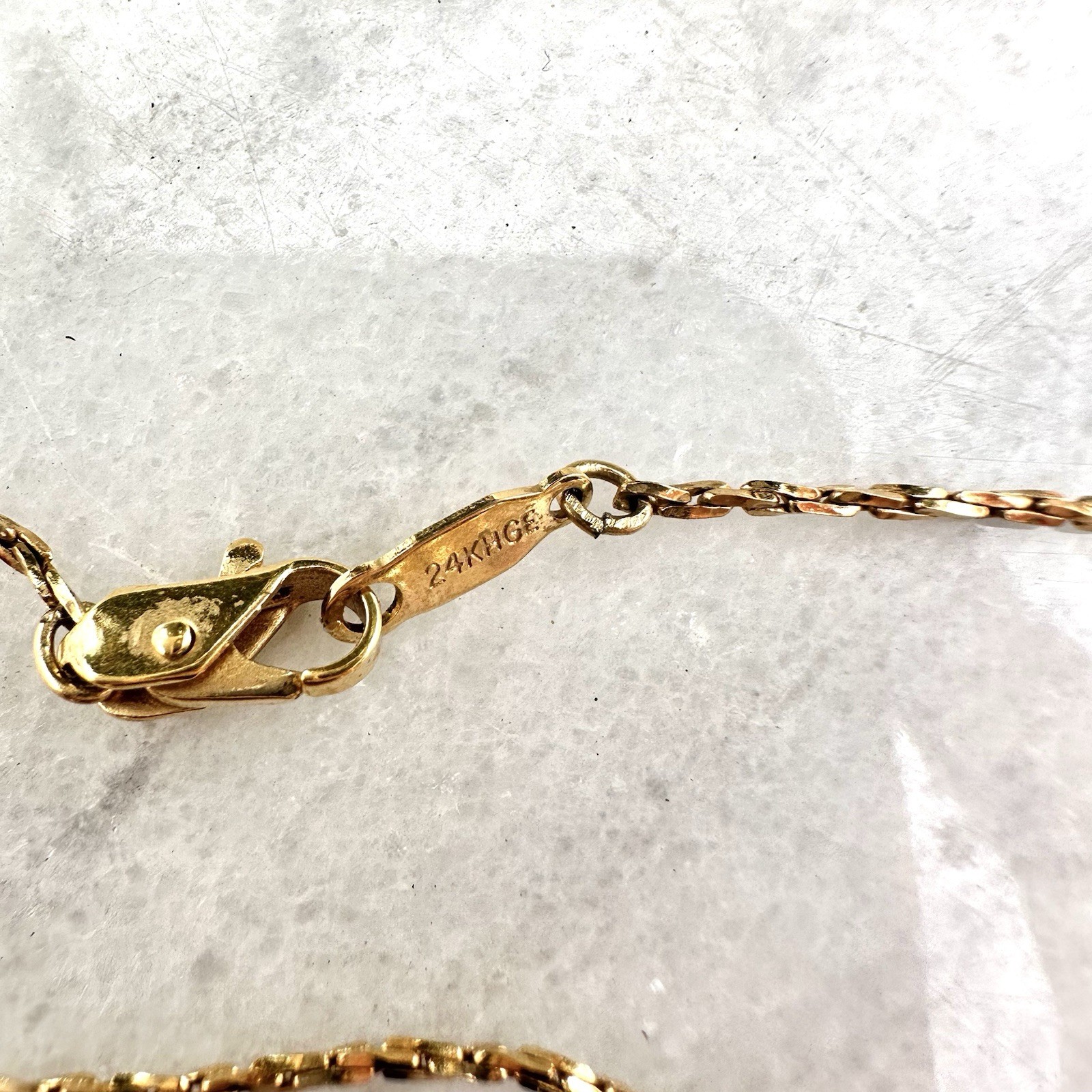 Chinese Export Gold Dragon 24k Plated Necklace Black Glass Relief Vintage 22”