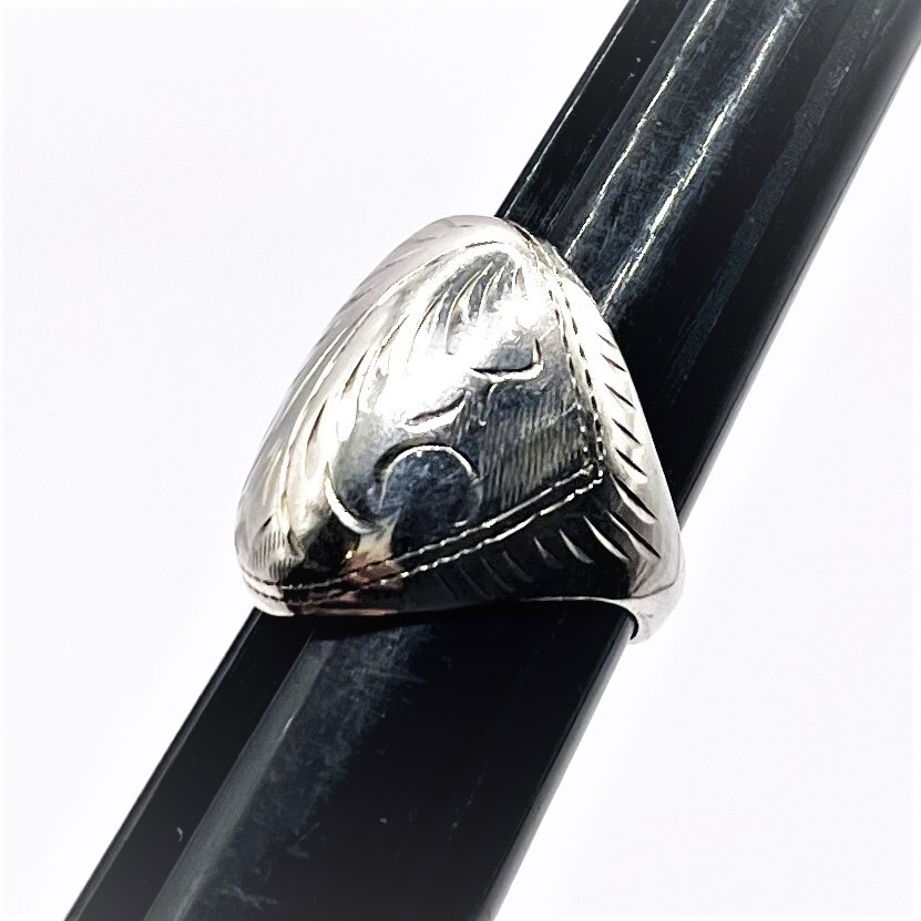 CLASSIC SOLID VINTAGE ENGRAVED FEATHER SIZE 5.5 STERLING .925 SILVER RING B1