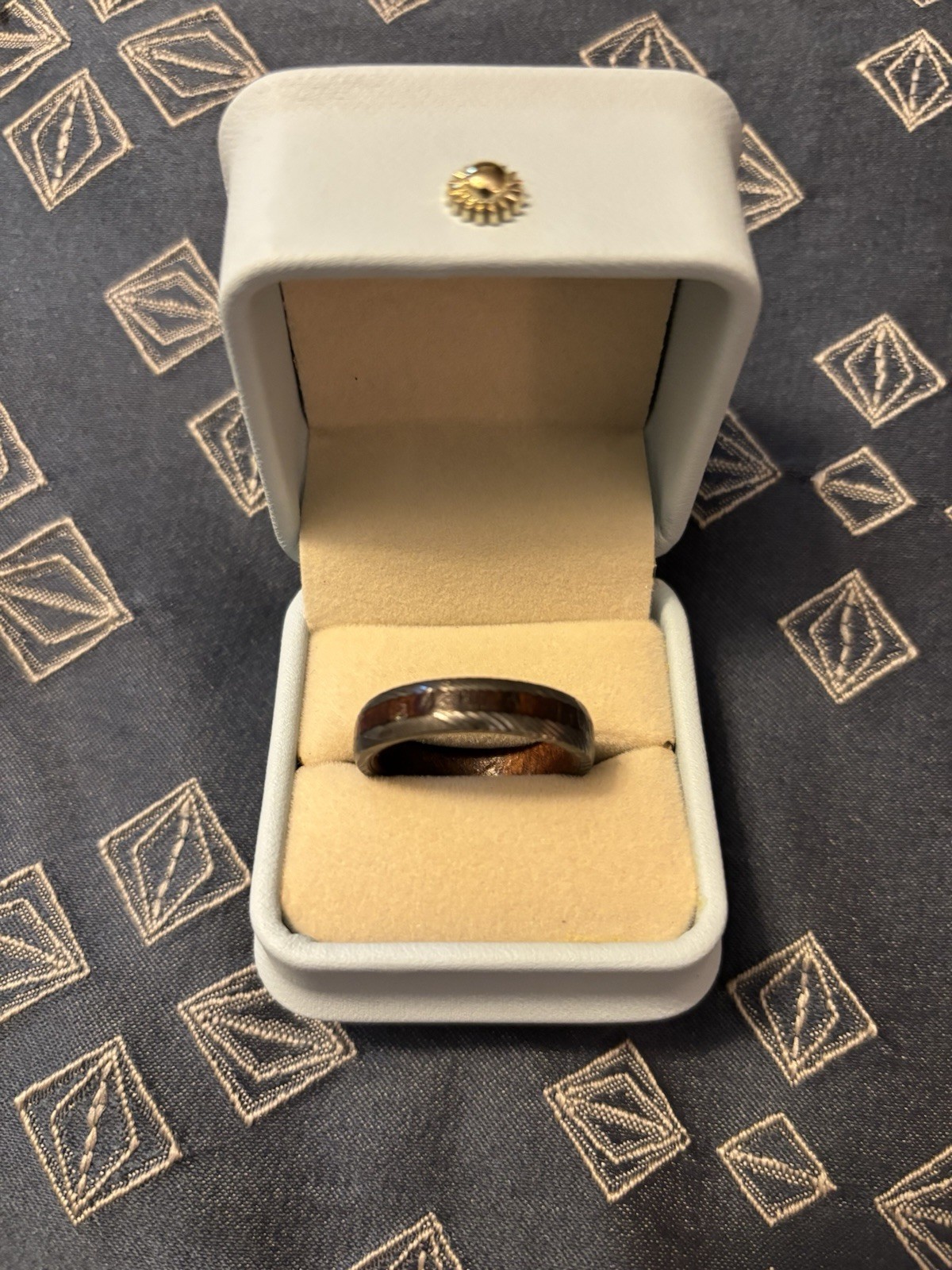 Damascus Wood Wedding Band Men Size: 13 1/4 US Ring Width 6mm Stainless Steel