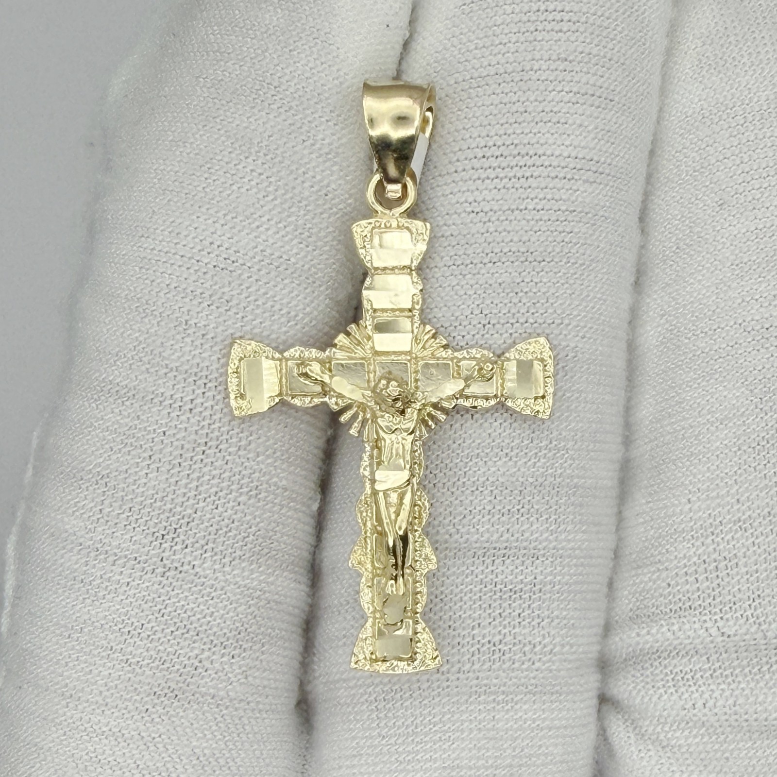 10k Yellow Gold Crucifix Cross Religious Charm Pendant Jewelry Gift For Her Him