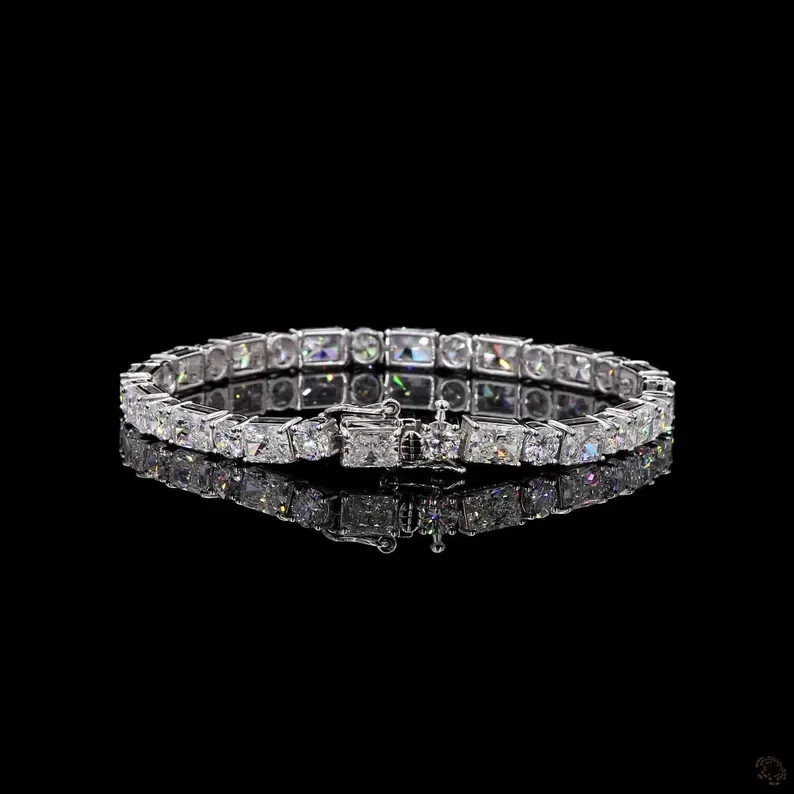 15.00 Ctw Mix Cut Lab Created Diamond Tennis Bracelet 14K White Gold Plated