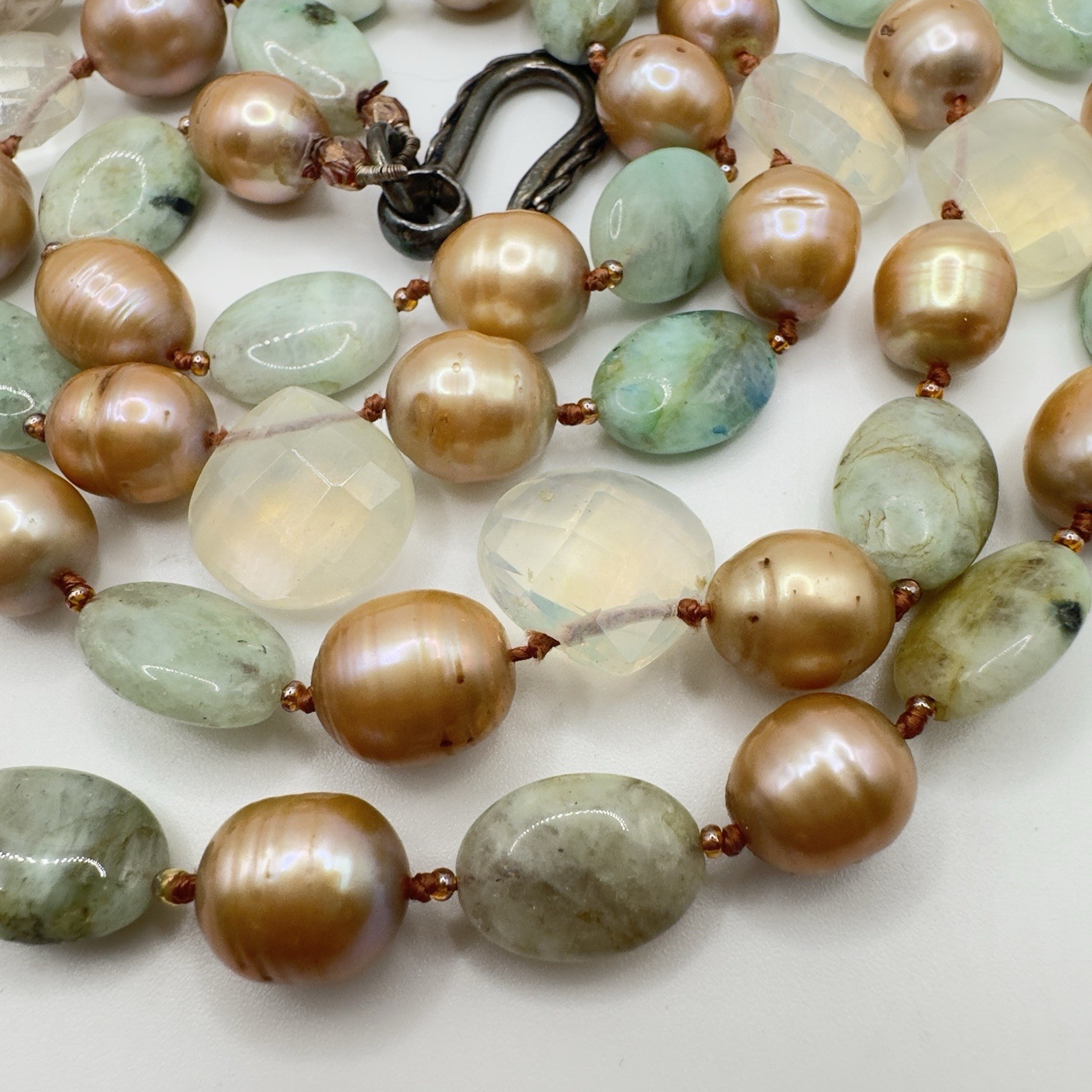 Pearl & Gemstone Necklace Double Strand Chunky Sterling Clasp Studio Stunning