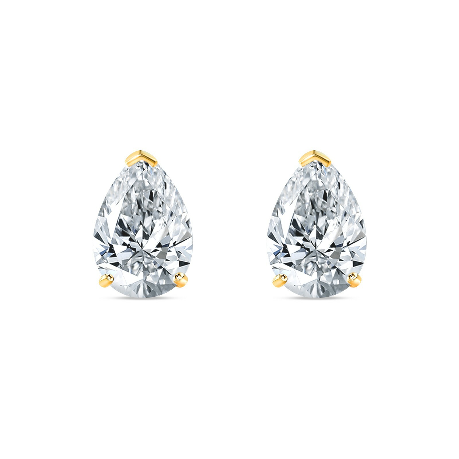 4 Ct Pear Teardrop Created Diamond Earrings Real 14K Yellow Gold Basket Screw