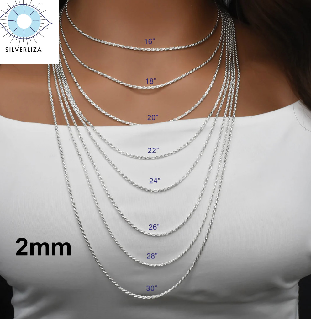 925 Sterling Silver Diamond Cut Rope Chain Necklace .925 Italy All Sizes