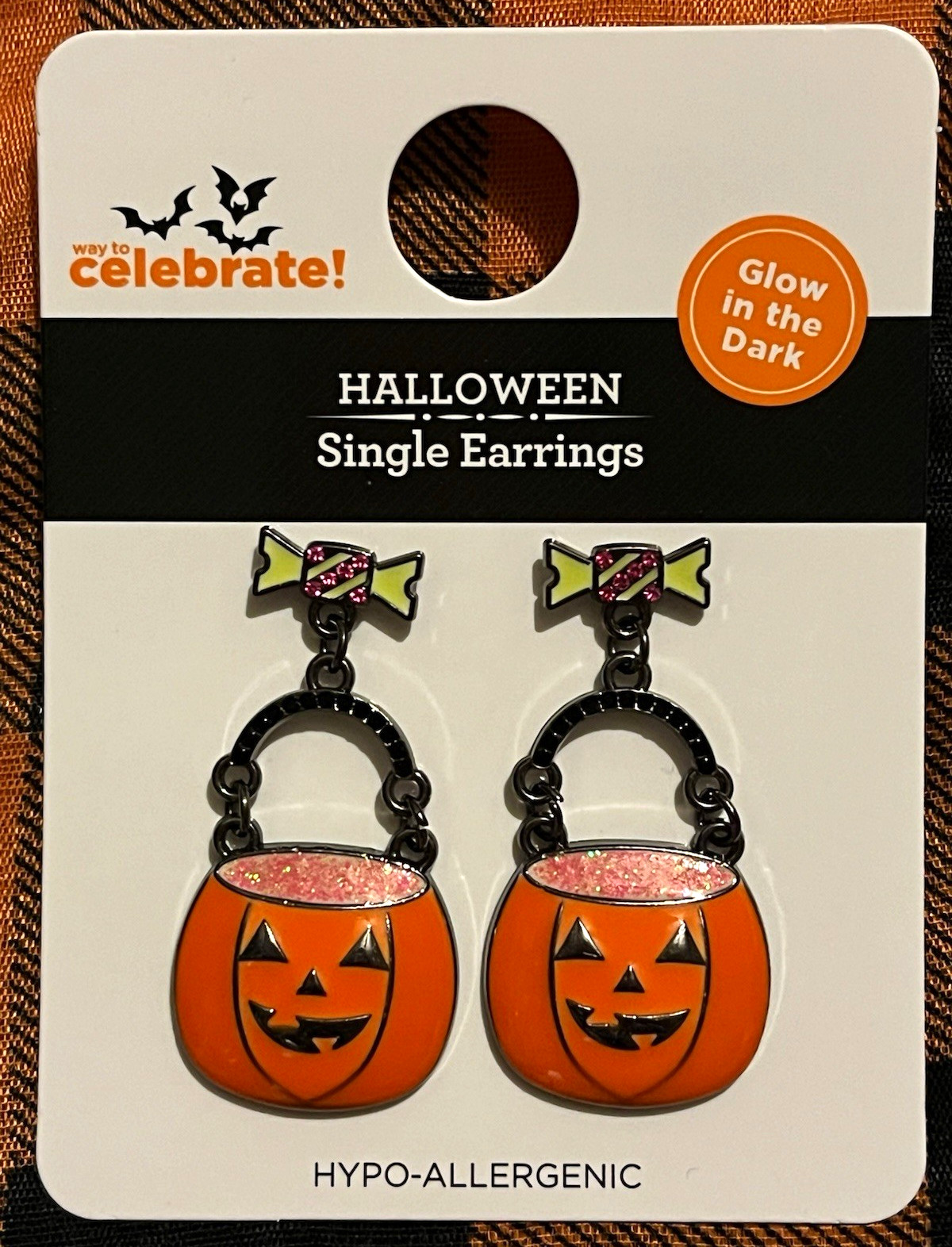 Way to Celebrate! Halloween Pumpkin Dangle Earrings Glow In Dark Hypoallergenic