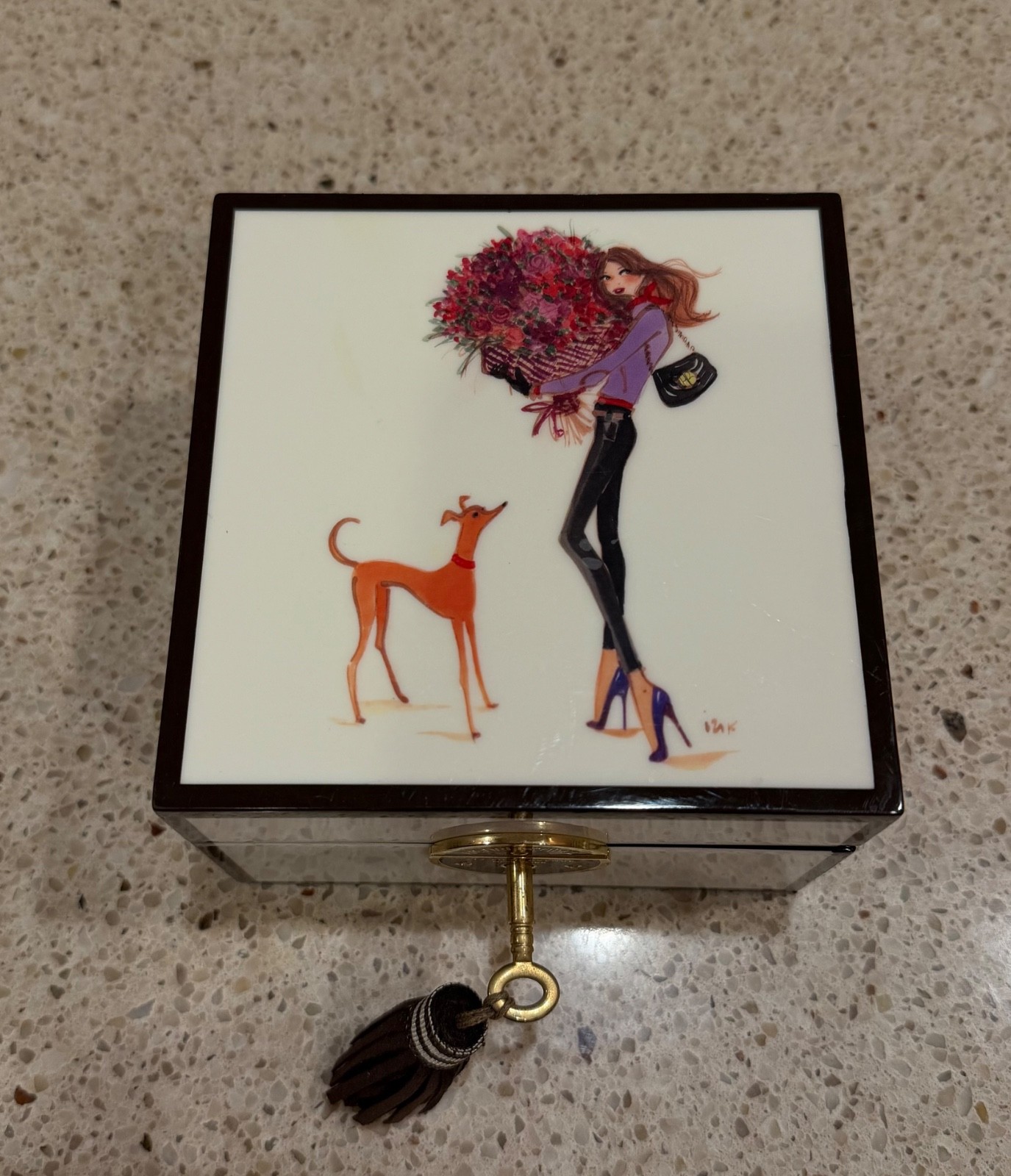 Rare Henri Bendel Lacquered Wood Jewelry Box Izak Zenou Fashion Girl Dog