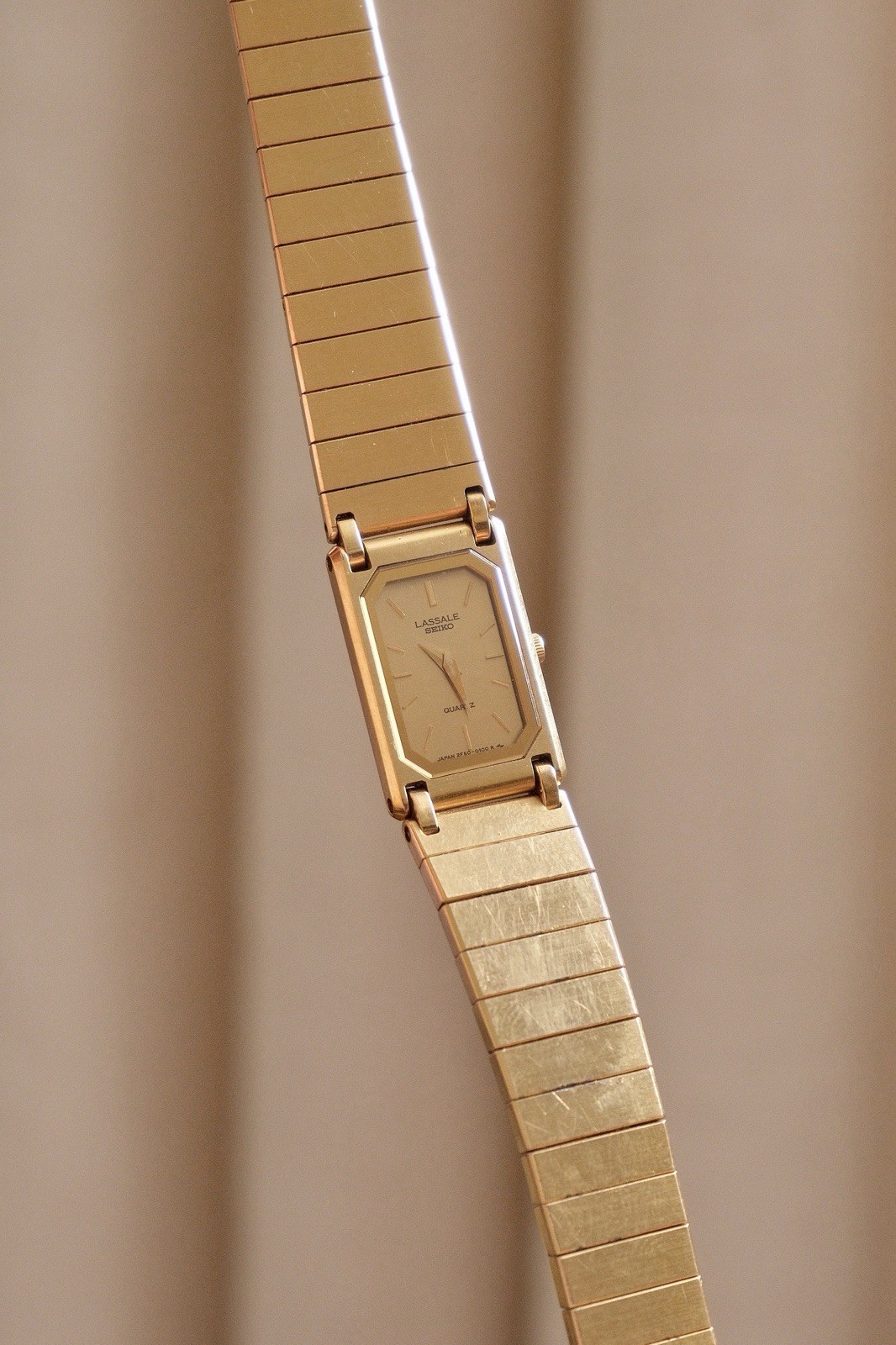 90s Vintage Ladies Ultra Thin Tank Lassale Seiko Gold Plated Watch in Box