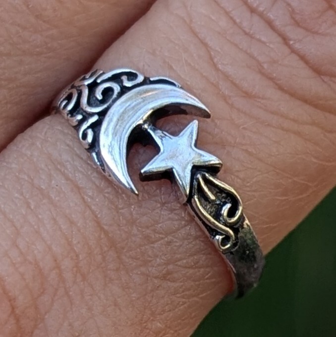 Sterling Silver 925 Sailor Crescent Moon & Star Ring Size 5.75, 7, 8, 8.5, 9.5