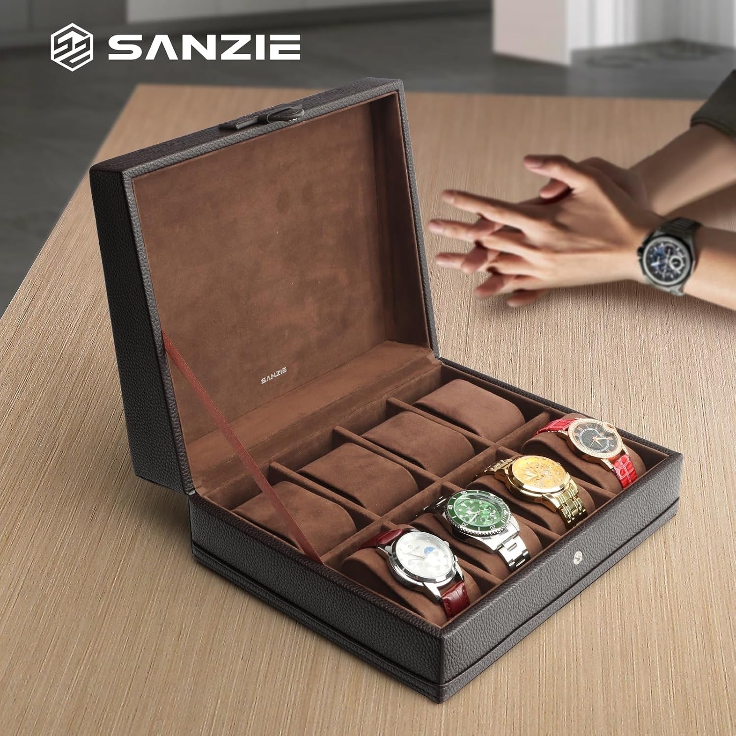 Quality 8-Slot Watch Box with Removable Pillows – Ideal Men’s Accessory