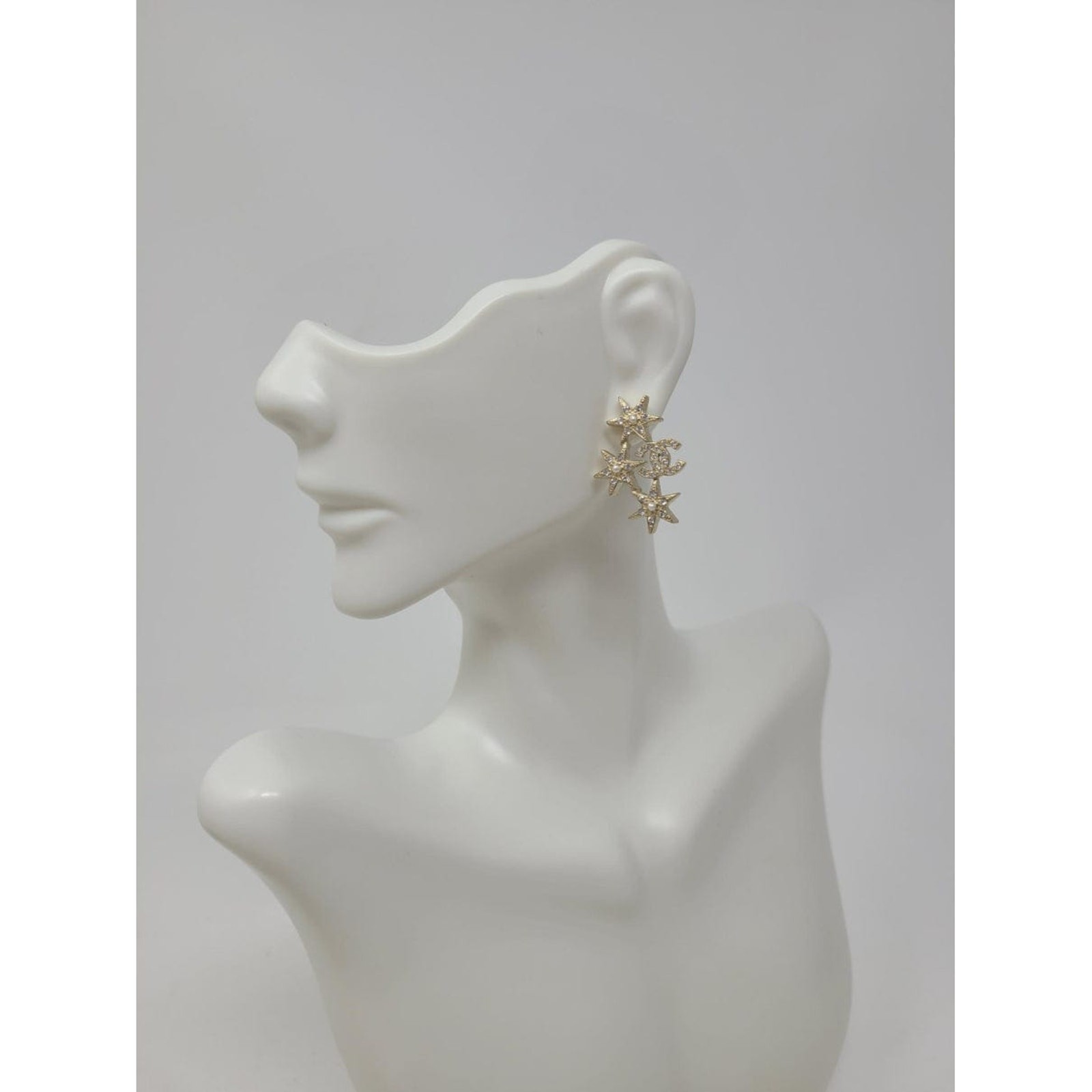 Chanel Gold-tone Crystal Embellished CC Logo Earrings