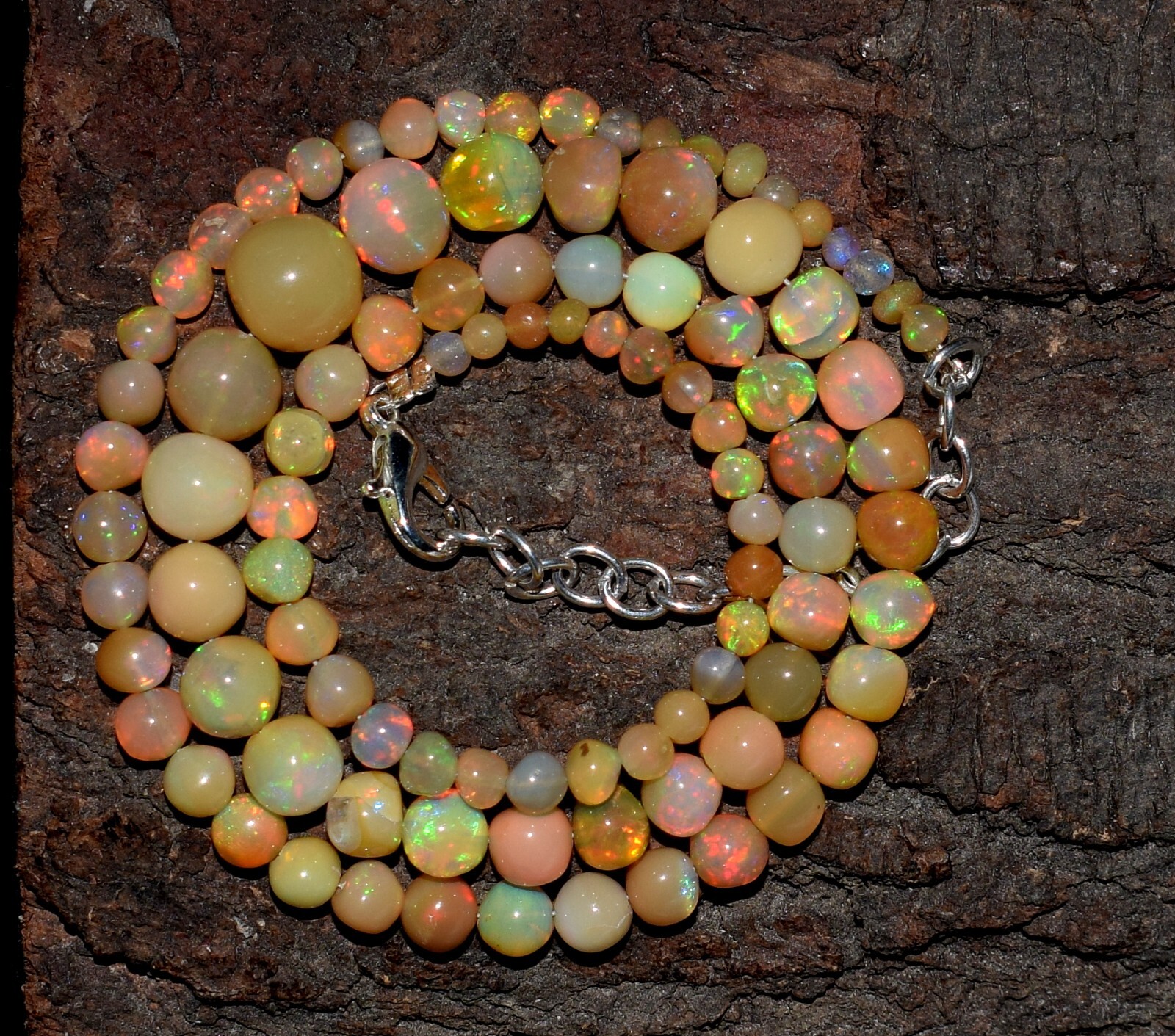 16″Natural Ethiopian Opal Wello Fire Opal Gemstone Beads Necklace Jewelry F3887