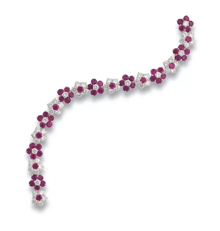 7.36 Ct Round Simulated Pink Ruby Flower Tennis Bracelet 14K White Gold Plated