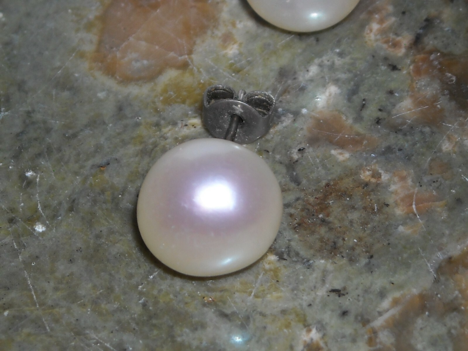 sterling silver large 10mm wide X 7mm high approx real pearl post earrings